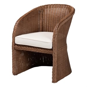 Pemberly Row Peanut Brown Braided Rattan Arm Chair with Cushion