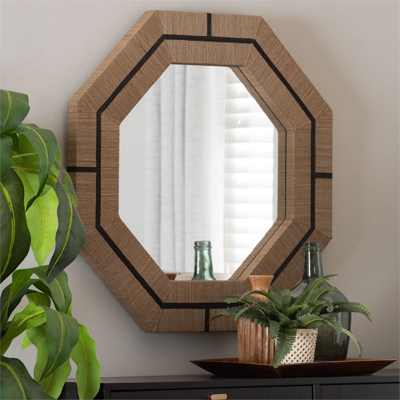 Pemberly Row Contemporary Woven Grasscloth Octagon Accent Wall Mirror