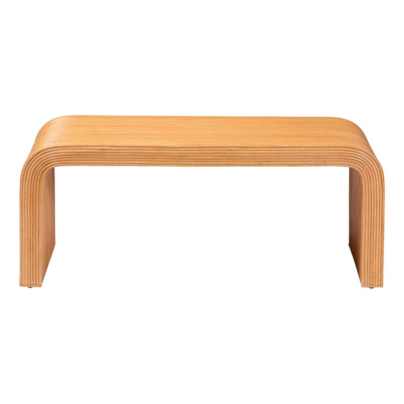 Pemberly Row Light Honey Fluted Rattan Waterfall Coffee Table