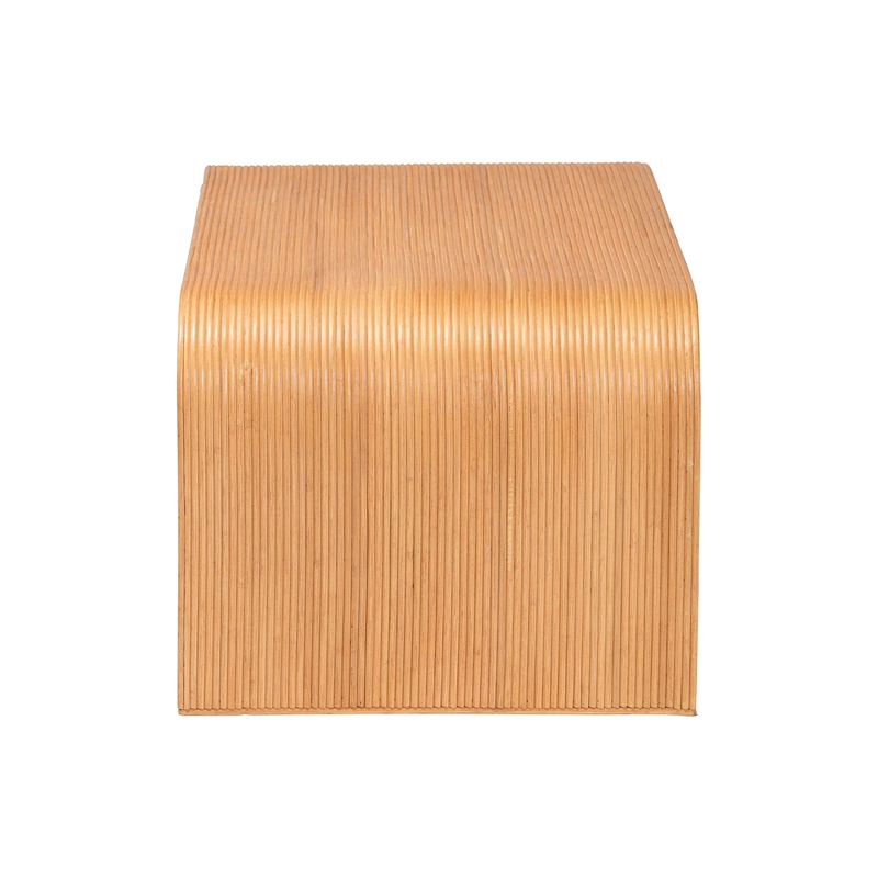 Pemberly Row Light Honey Fluted Rattan Waterfall Coffee Table