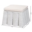 Pemberly Row White Scalloped Rattan Round Ottoman with Cushion