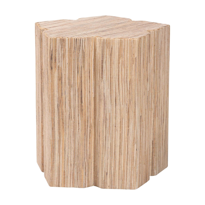 Pemberly Row Woven Grasscloth Petal-Shaped End Table with Column Base