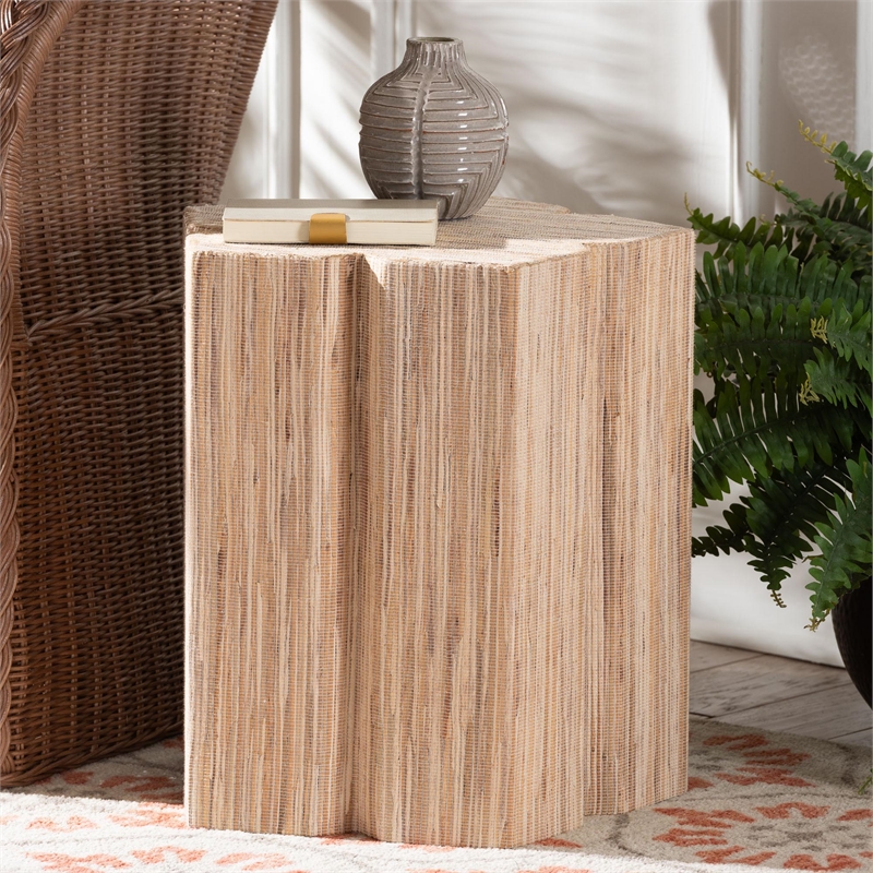 Pemberly Row Woven Grasscloth Petal-Shaped End Table with Column Base