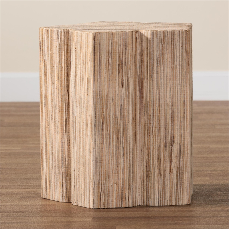 Pemberly Row Woven Grasscloth Petal-Shaped End Table with Column Base
