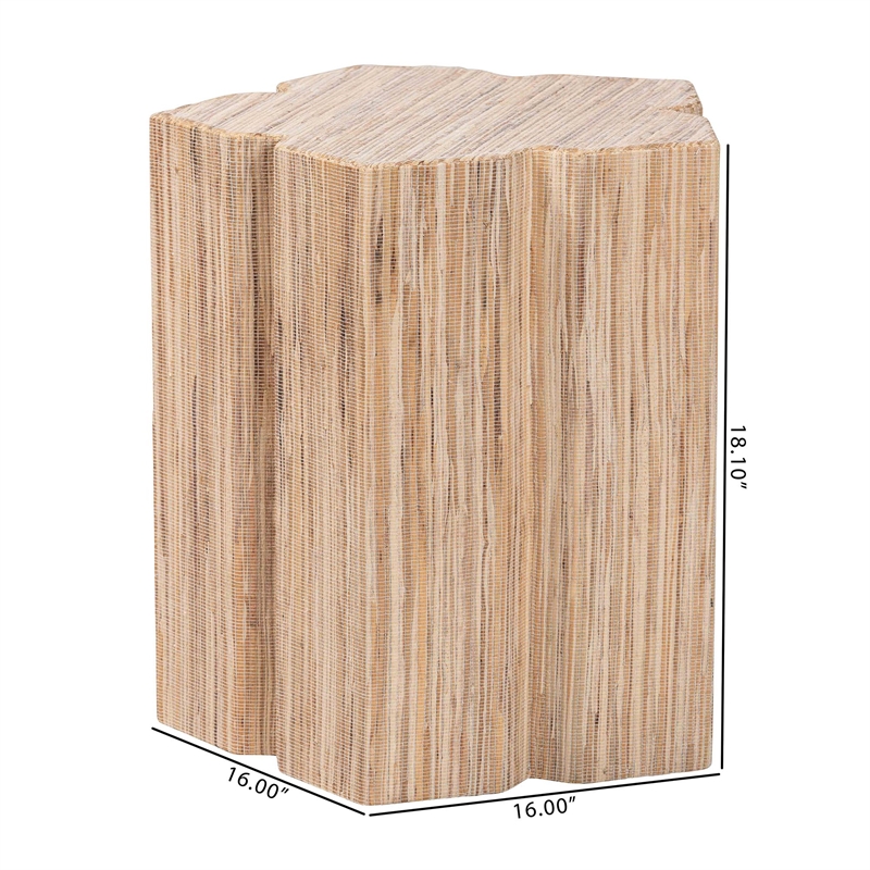Pemberly Row Woven Grasscloth Petal-Shaped End Table with Column Base