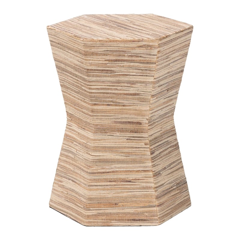 Pemberly Row Woven Grasscloth Hourglass End Table with Hexagon Top