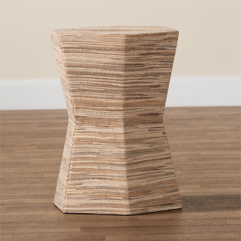 Pemberly Row Woven Grasscloth Hourglass End Table with Hexagon Top