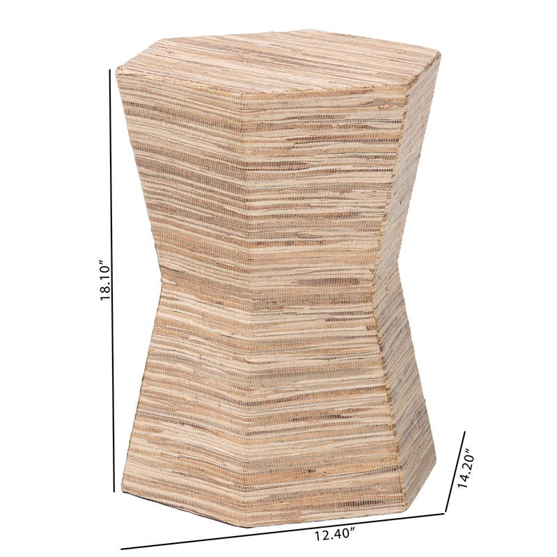 Pemberly Row Woven Grasscloth Hourglass End Table with Hexagon Top