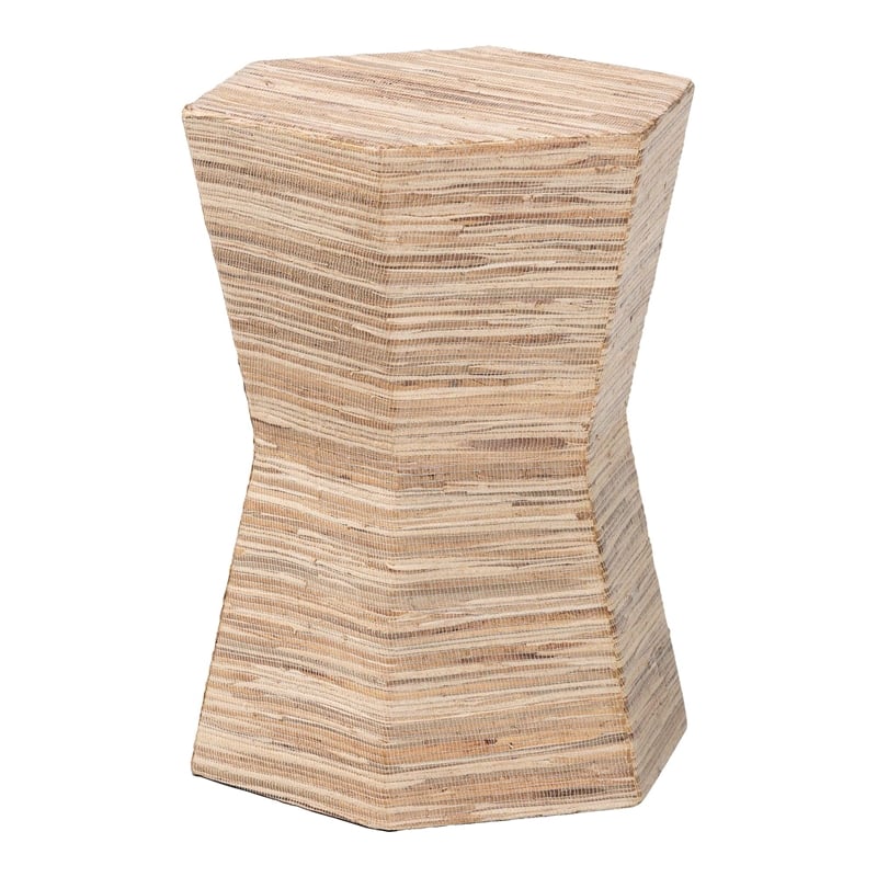Pemberly Row Woven Grasscloth Hourglass End Table with Hexagon Top