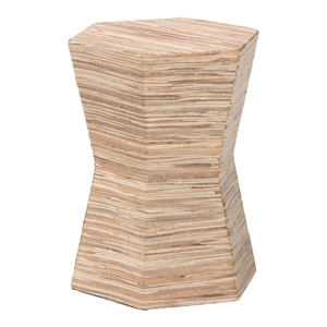 Pemberly Row Woven Grasscloth Hourglass End Table with Hexagon Top