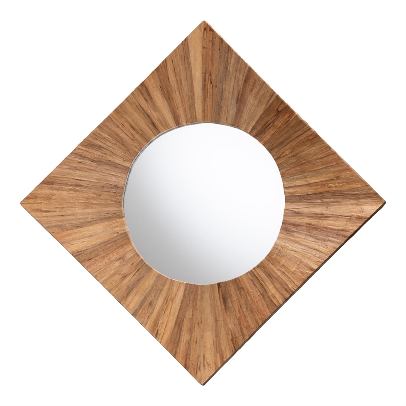 Pemberly Row Pealed Grasscloth Round Concave Accent Wall Mirror