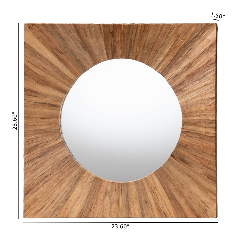 Pemberly Row Pealed Grasscloth Round Concave Accent Wall Mirror