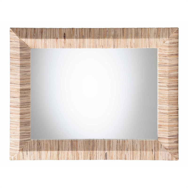 Pemberly Row Woven Grasscloth Rectangle Accent Wall Mirror with Bevel