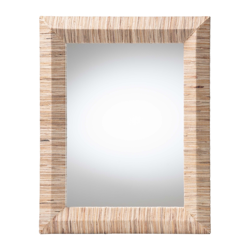 Pemberly Row Woven Grasscloth Rectangle Accent Wall Mirror with Bevel