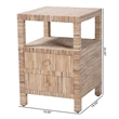 Pemberly Row Woven Grasscloth 2-Drawer Nightstand with Metal Ring Pulls