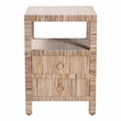 Pemberly Row Woven Grasscloth 2-Drawer Nightstand with Metal Ring Pulls