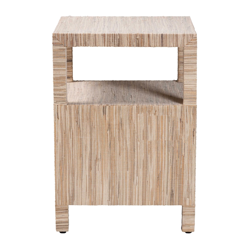 Pemberly Row Woven Grasscloth 2-Drawer Nightstand with Metal Ring Pulls