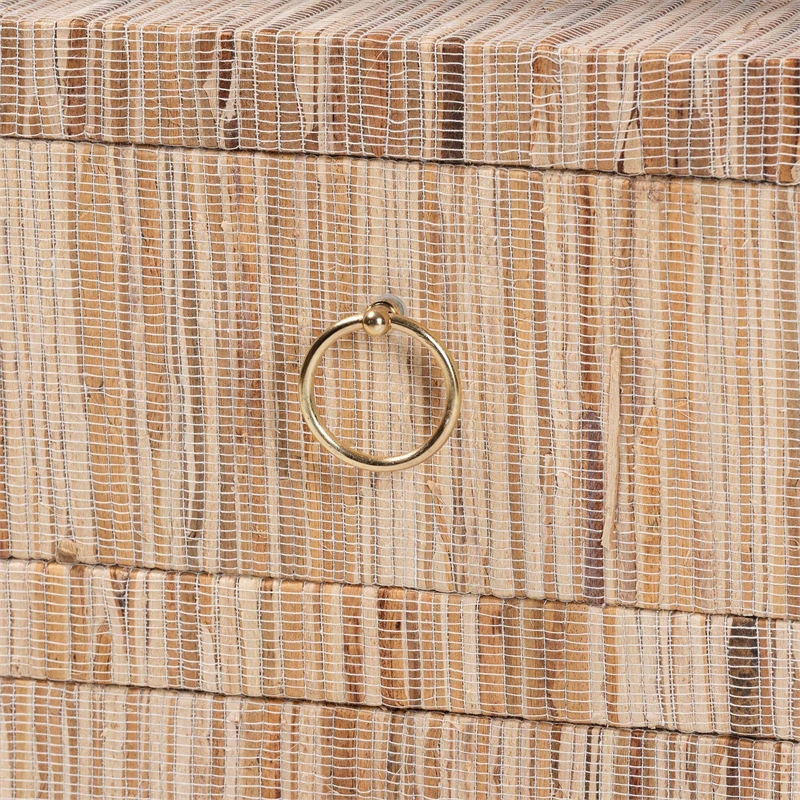 Pemberly Row Woven Grasscloth 2-Drawer Nightstand with Metal Ring Pulls