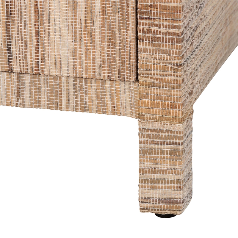 Pemberly Row Woven Grasscloth 2-Drawer Nightstand with Metal Ring Pulls
