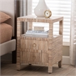 Pemberly Row Woven Grasscloth 2-Drawer Nightstand with Metal Ring Pulls