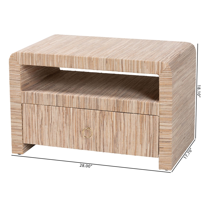 Pemberly Row Woven Grasscloth 1-Drawer Nightstand with Open Shelf