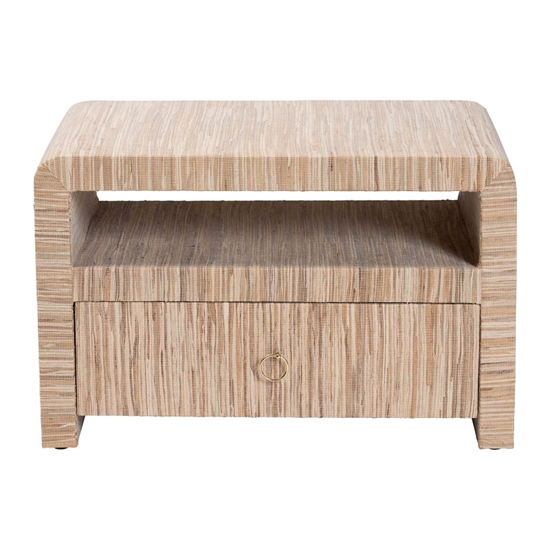 Pemberly Row Woven Grasscloth 1-Drawer Nightstand with Open Shelf