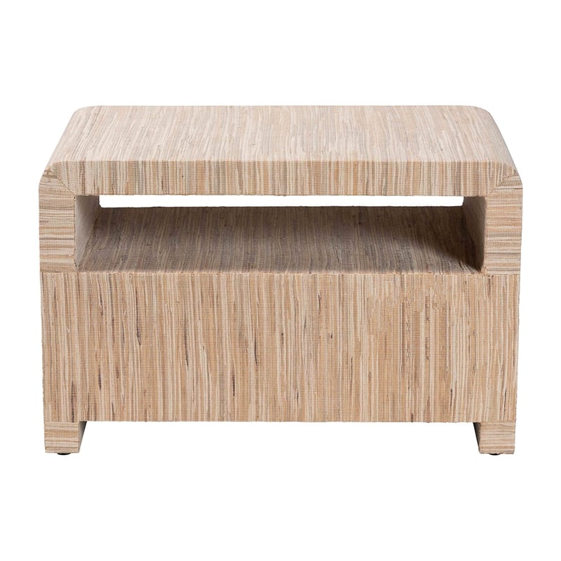 Pemberly Row Woven Grasscloth 1-Drawer Nightstand with Open Shelf