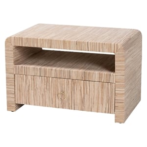 Pemberly Row Woven Grasscloth 1-Drawer Nightstand with Open Shelf
