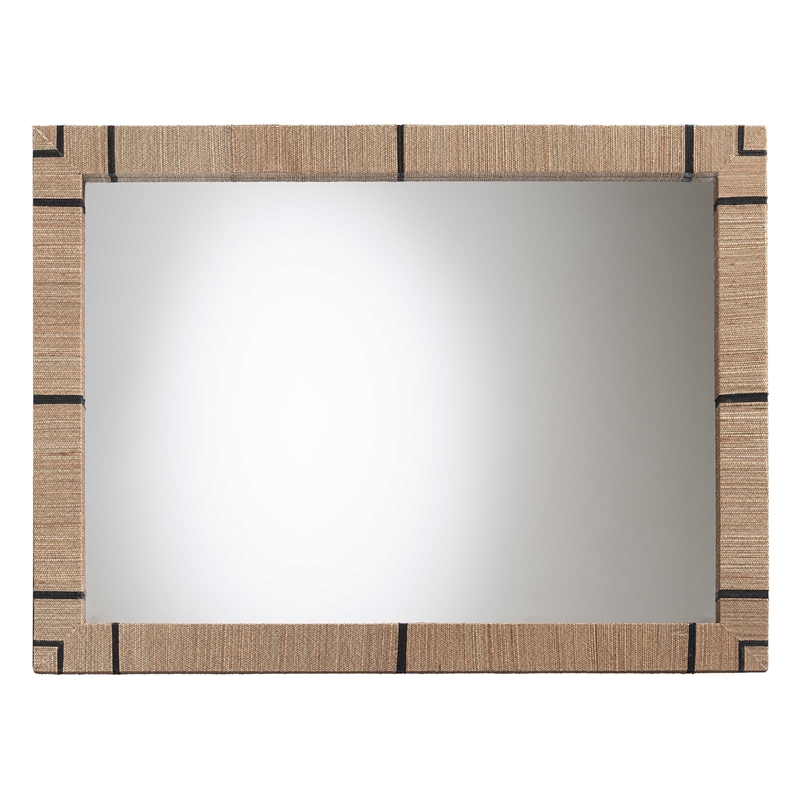 Pemberly Row Contemporary Woven Grasscloth Rectangle Accent Wall Mirror