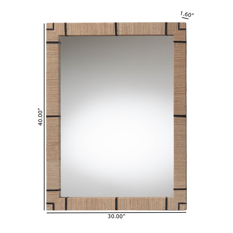 Pemberly Row Contemporary Woven Grasscloth Rectangle Accent Wall Mirror