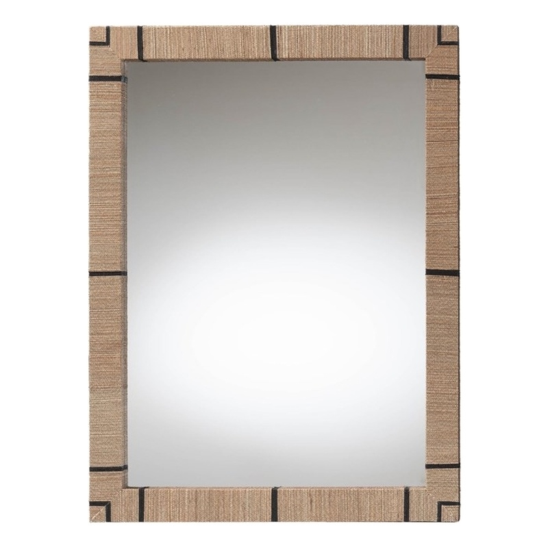 Pemberly Row Contemporary Woven Grasscloth Rectangle Accent Wall Mirror