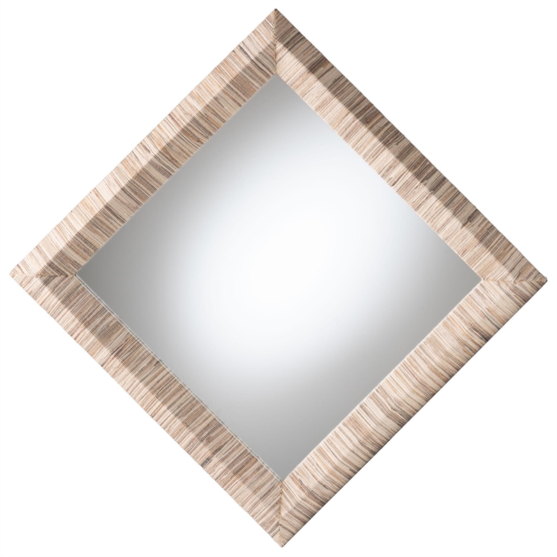 Pemberly Row Woven Grasscloth Square Accent Wall Mirror with Bevel
