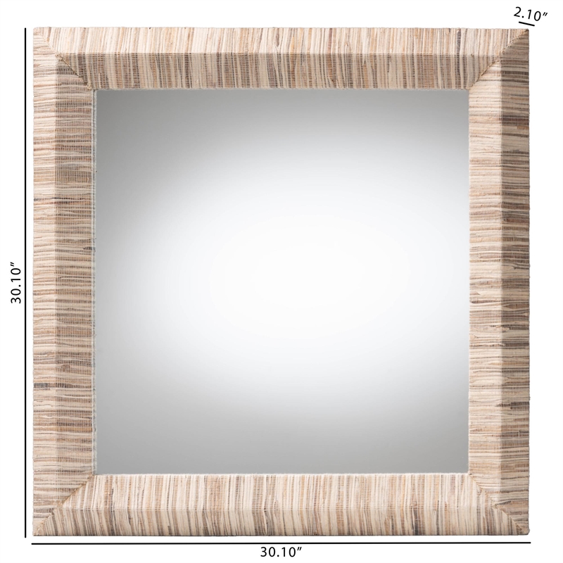 Pemberly Row Woven Grasscloth Square Accent Wall Mirror with Bevel