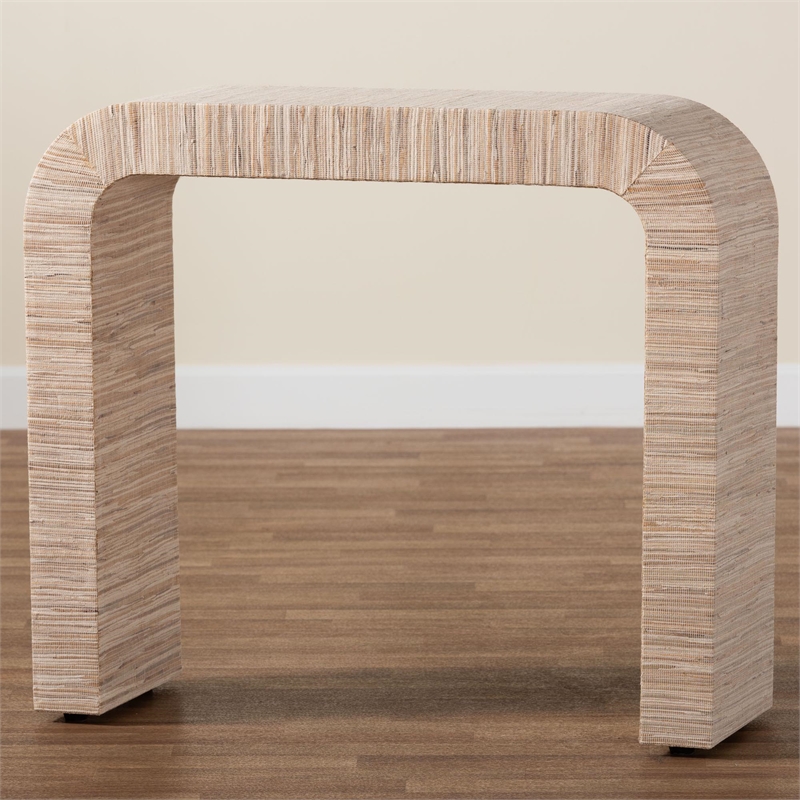 Pemberly Row Woven Grasscloth Waterfall Console Table with Rubber Feet