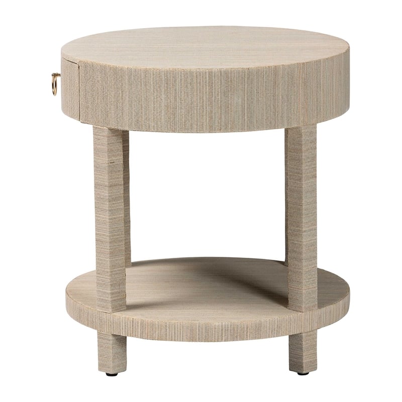 Pemberly Row Woven Grasscloth 1-Drawer Nightstand with Round Top