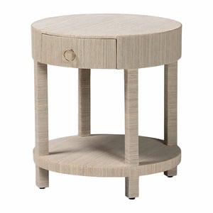 Pemberly Row Woven Grasscloth 1-Drawer Nightstand with Round Top