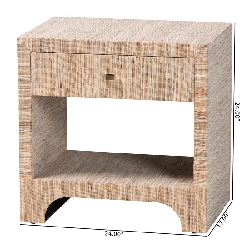 Pemberly Row Woven Grasscloth 1-Drawer Nightstand with Open Shelf