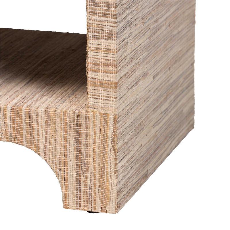 Pemberly Row Woven Grasscloth 1-Drawer Nightstand with Open Shelf