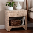 Pemberly Row Woven Grasscloth 1-Drawer Nightstand with Open Shelf