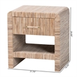 Pemberly Row Woven Grasscloth 1-Drawer Nightstand with Metal Cap Handle