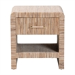 Pemberly Row Woven Grasscloth 1-Drawer Nightstand with Metal Cap Handle