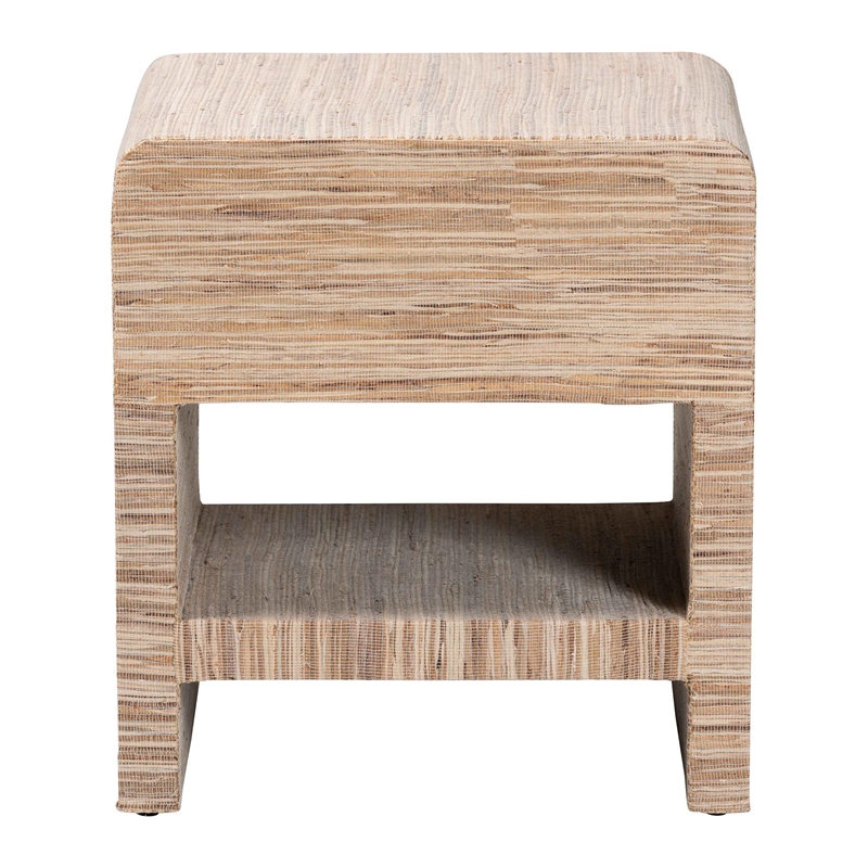 Pemberly Row Woven Grasscloth 1-Drawer Nightstand with Metal Cap Handle