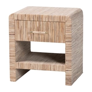 Pemberly Row Woven Grasscloth 1-Drawer Nightstand with Metal Cap Handle
