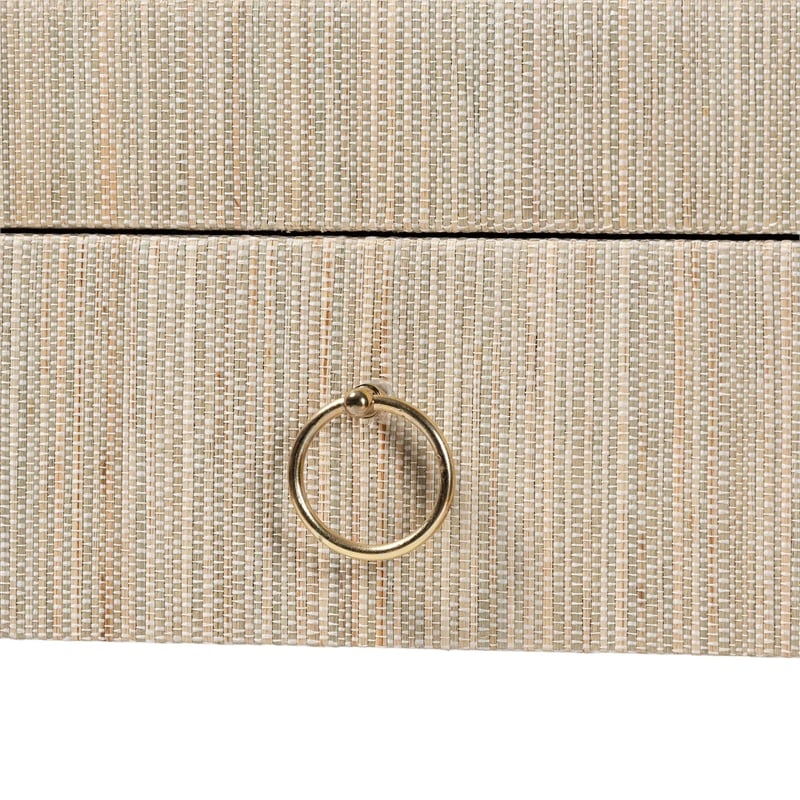 Pemberly Row Woven Grasscloth 3-Drawer Waterfall Console Table