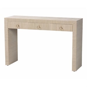 Pemberly Row Woven Grasscloth 3-Drawer Waterfall Console Table