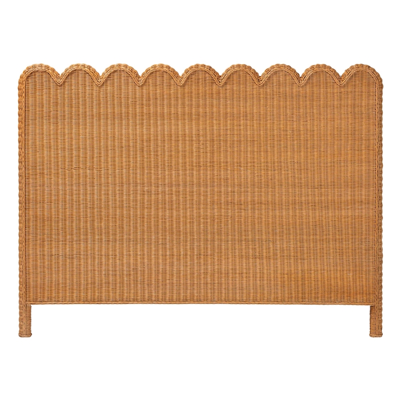 Pemberly Row Honey Scalloped Rattan Queen Standalone Headboard
