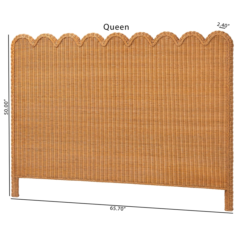 Pemberly Row Honey Scalloped Rattan Queen Standalone Headboard