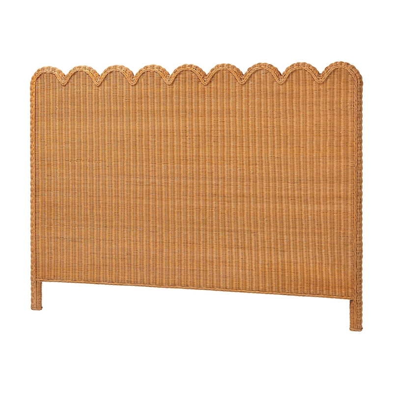 Pemberly Row Honey Scalloped Rattan Queen Standalone Headboard
