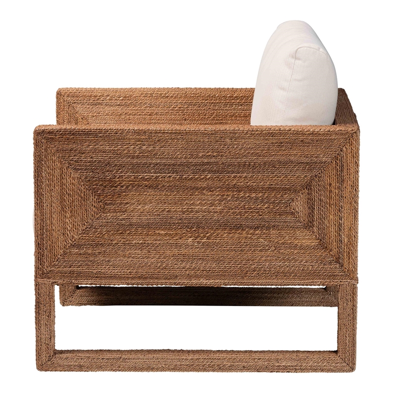 Pemberly Row Bleached Seagrass Tuxedo Arm Chair with Cushions
