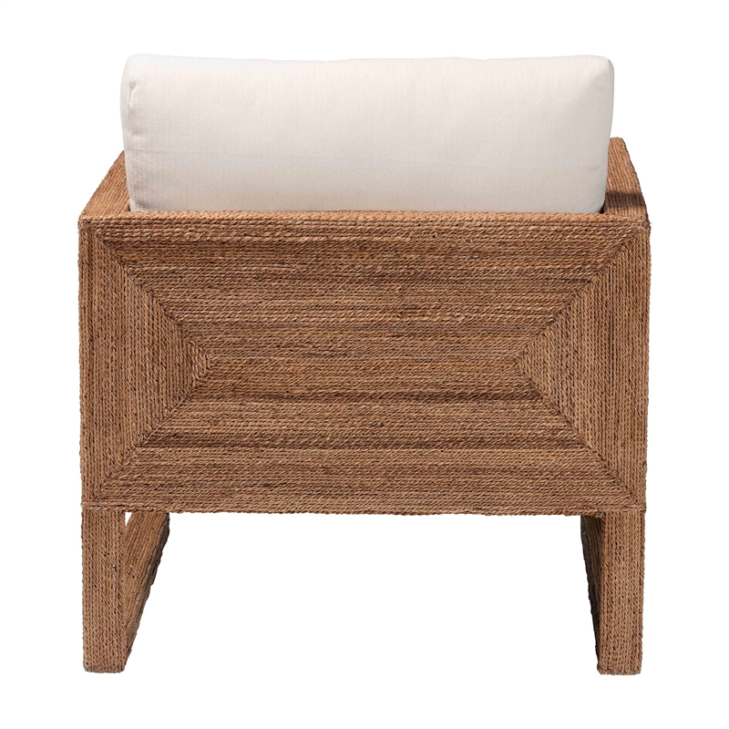 Pemberly Row Bleached Seagrass Tuxedo Arm Chair with Cushions